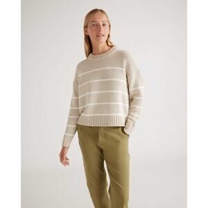 Quince 100% Organic Cotton Striped Crew Sweater Speckled Beige Ivory